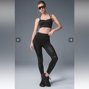 ALO Yoga Moto Jet Black Ribbed Leggings as is